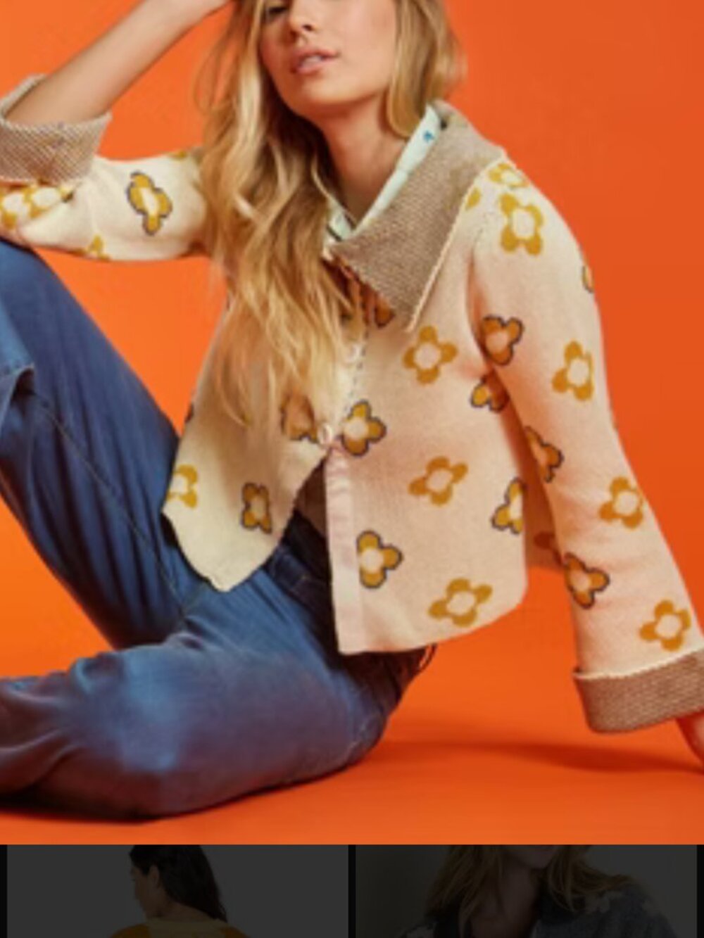 ModCloth Retro Cropped Floral Knit Cardigan Jacket - Cream & Yellow - Size S